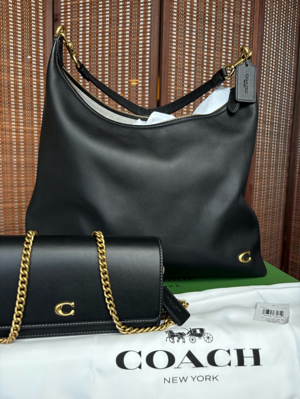 COACH Juliet 38 & Evie Crossbody (Black Leather Hobo & Crossbody w/ Gold Chain